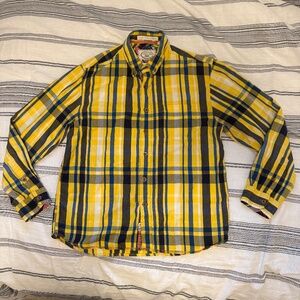yellow / blue grunge vintage long sleeve polo shirt brand washed stoned & beaten